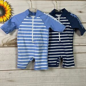 RuggedButts 3-6M set 2 Baby‎ Striped Rash Guard Swimsuit Zip Up Sunsuit Swimsuit